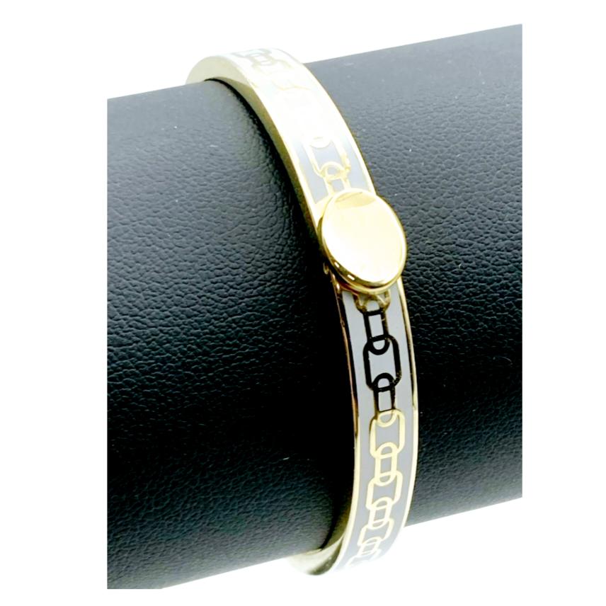 Halcyon Days *Skinny Chain (Cream & Gold) Hinged Bangle Bracelet #HBSCH0506G