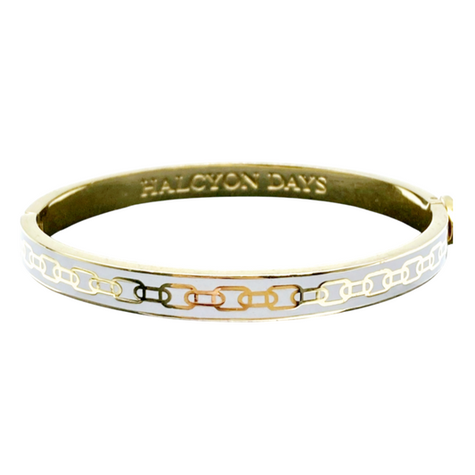 Halcyon Days *Skinny Chain (Cream & Gold) Hinged Bangle Bracelet #HBSCH0506G