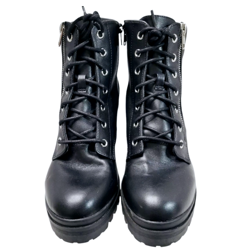 No Boundaries *Women Stud Zip-Up Lug Sole Biker Combat Black Boots Y2K (size 8W)