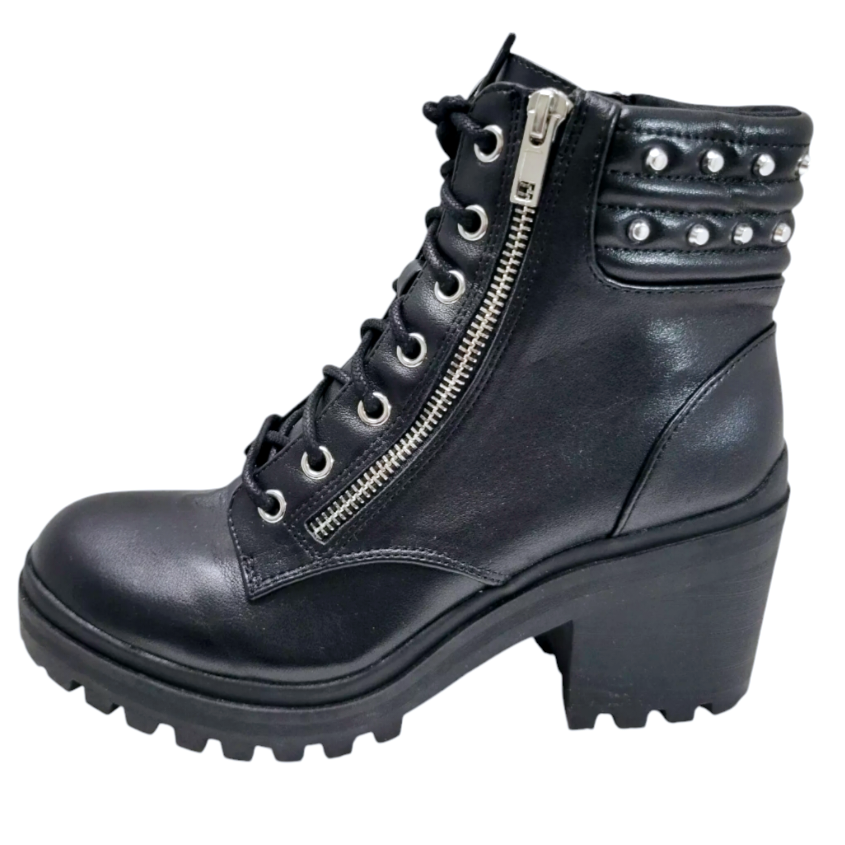 No Boundaries *Women Stud Zip-Up Lug Sole Biker Combat Black Boots Y2K (size 8W)