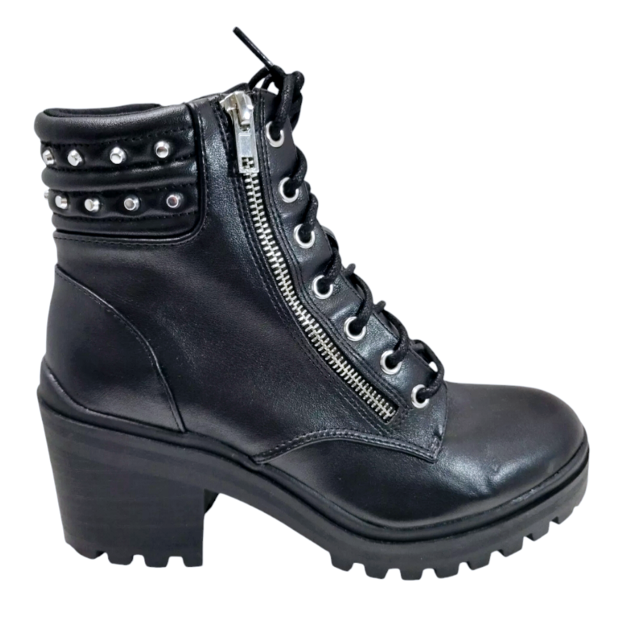 No Boundaries *Women Stud Zip-Up Lug Sole Biker Combat Black Boots Y2K (size 8W)