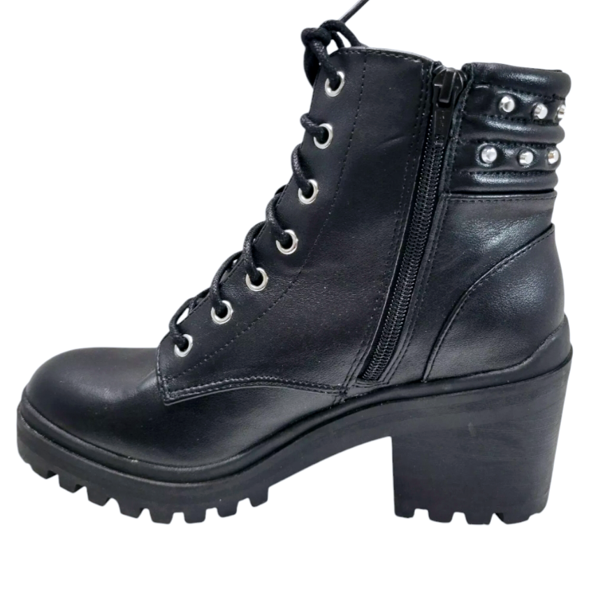 No Boundaries *Women Stud Zip-Up Lug Sole Biker Combat Black Boots Y2K (size 8W)