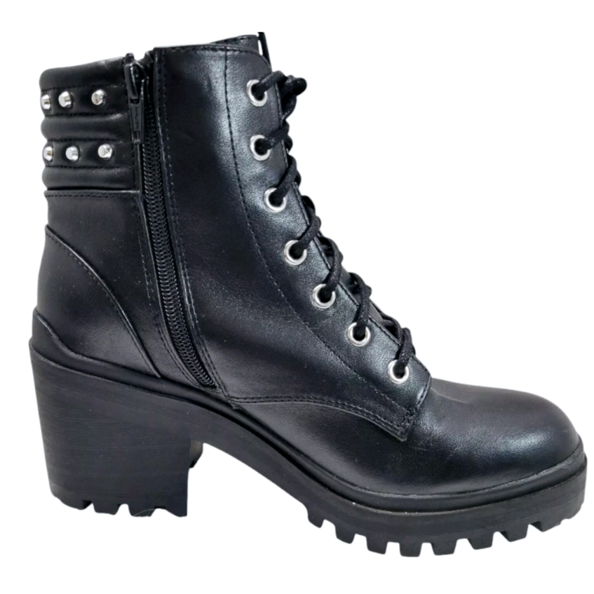 No Boundaries *Women Stud Zip-Up Lug Sole Biker Combat Black Boots Y2K (size 8W)