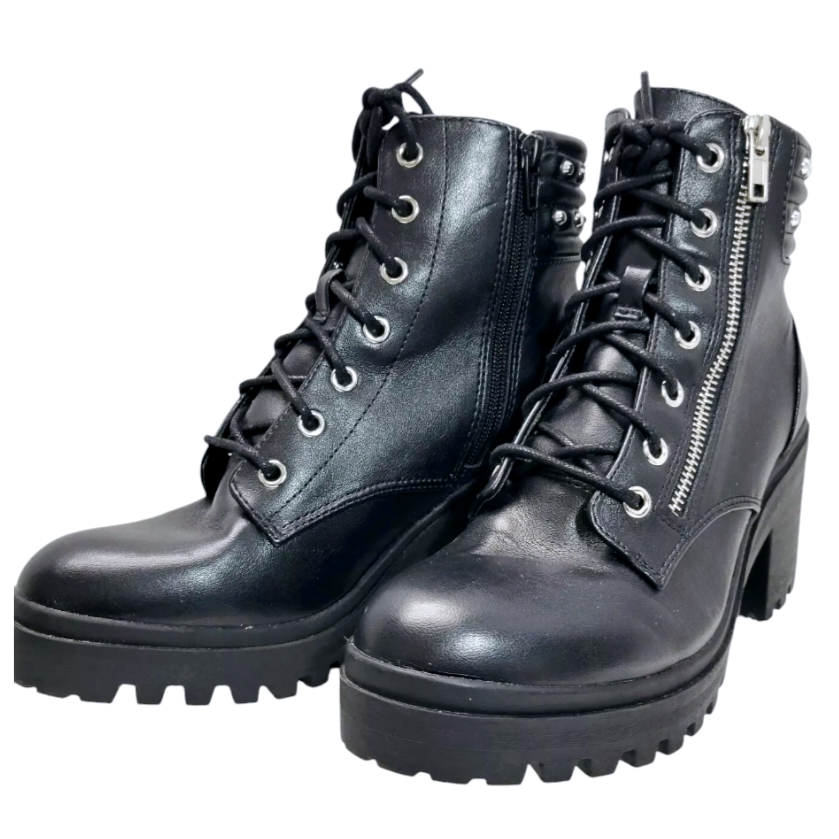 No Boundaries *Women Stud Zip-Up Lug Sole Biker Combat Black Boots Y2K (size 8W)