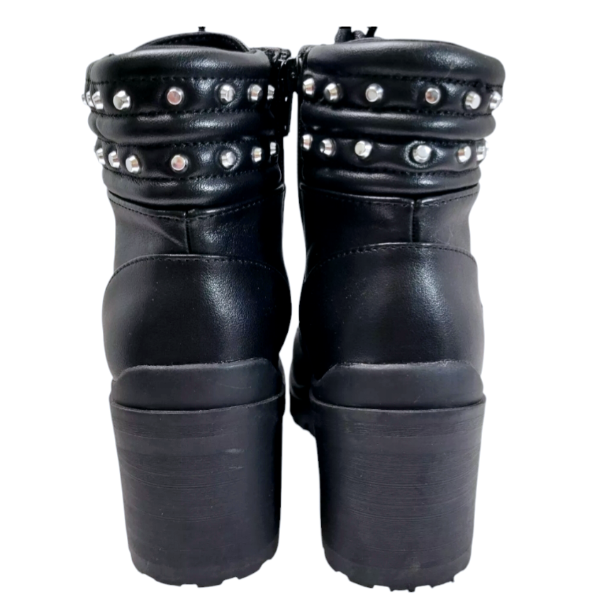 No Boundaries *Women Stud Zip-Up Lug Sole Biker Combat Black Boots Y2K (size 8W)