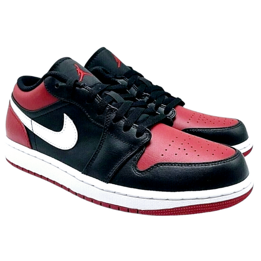 Air Jordan *Men's 1 Low Black/Red Alternate Bred Toe Leather Sneakers (Size 8.5)