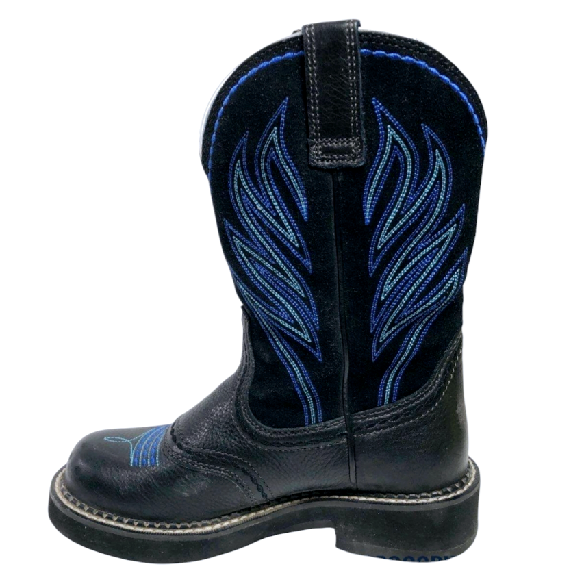 Great *Ariat ProBaby Flame FatBaby Boy's Black/Blue Leather Western Boots (6.5B)