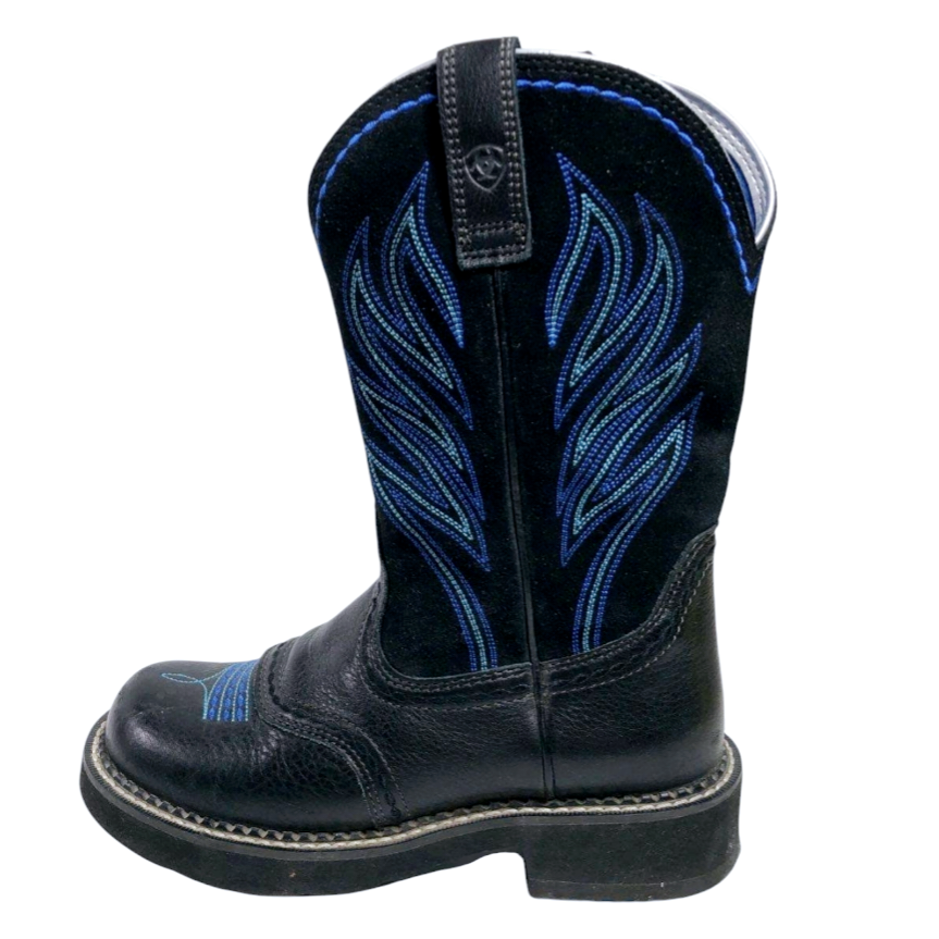 Great *Ariat ProBaby Flame FatBaby Boy's Black/Blue Leather Western Boots (6.5B)