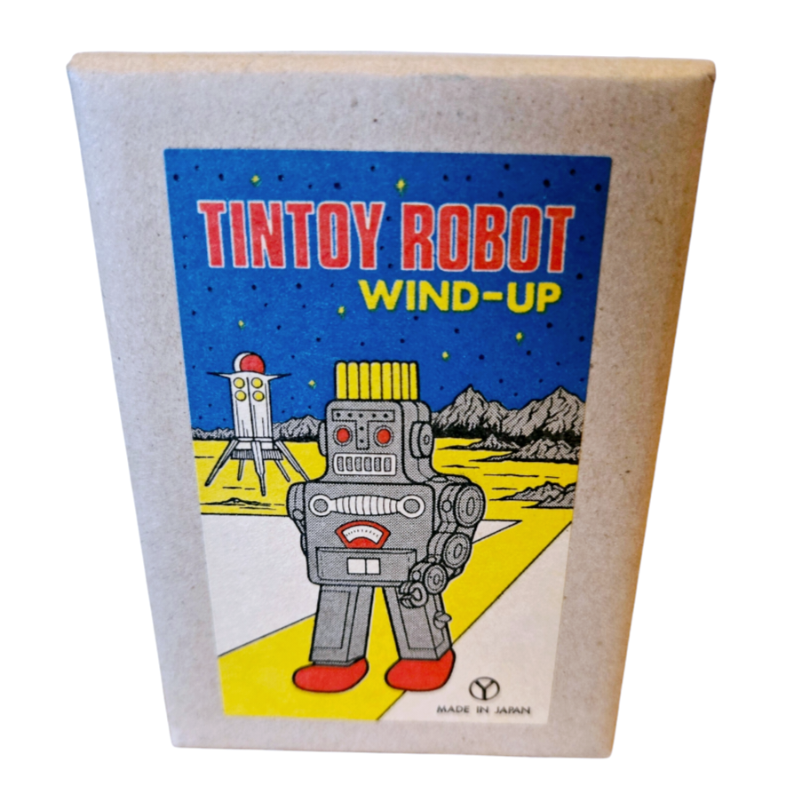 NIB *Vtg Sanko Seisakusho Retro Wind-Up Toy Tin Red Robot (Japan) Spring Action