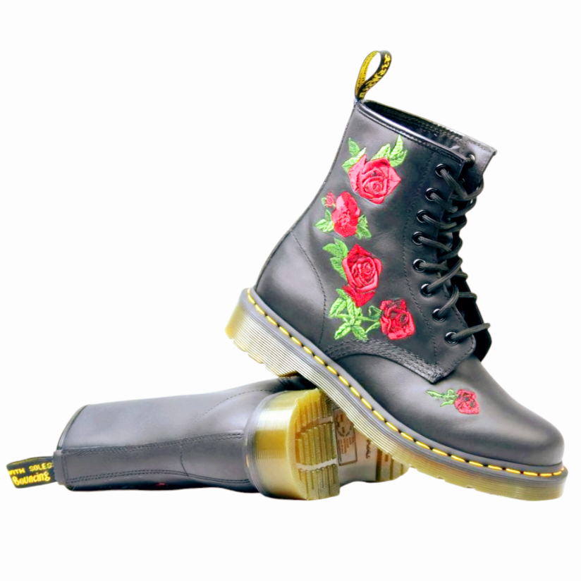 Dr. Martens 1460 Vonda Woman Black Floral Rose Embroidered Lace-up Boots (8)