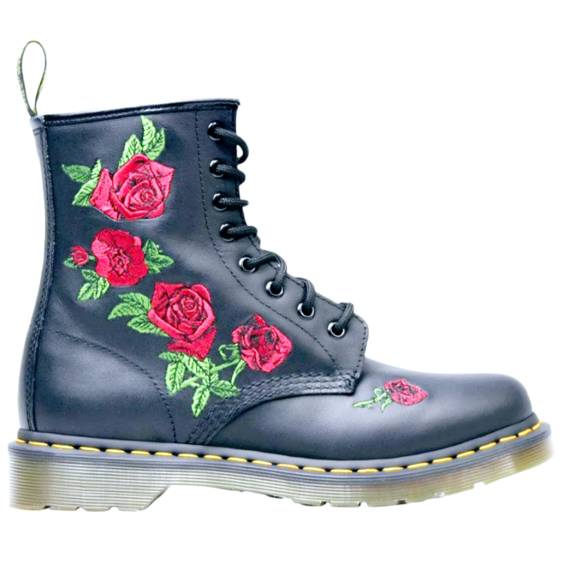 Dr. Martens 1460 Vonda Woman Black Floral Rose Embroidered Lace-up Boots (8)