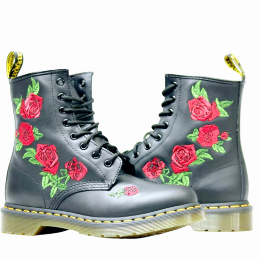 Dr. Martens 1460 Vonda Woman Black Floral Rose Embroidered Lace-up Boots (8)