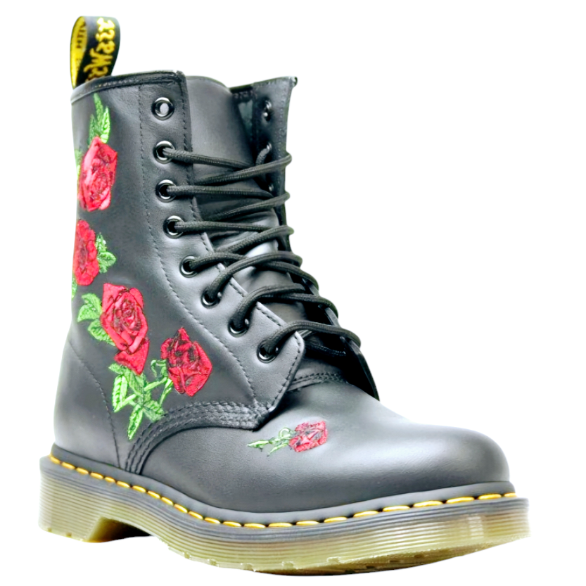 Dr. Martens 1460 Vonda Woman Black Floral Rose Embroidered Lace-up Boots (8)