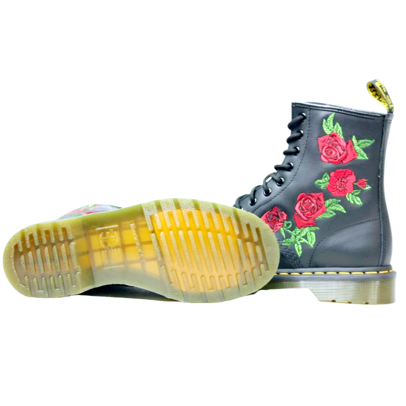 Dr. Martens 1460 Vonda Woman Black Floral Rose Embroidered Lace-up Boots (8)