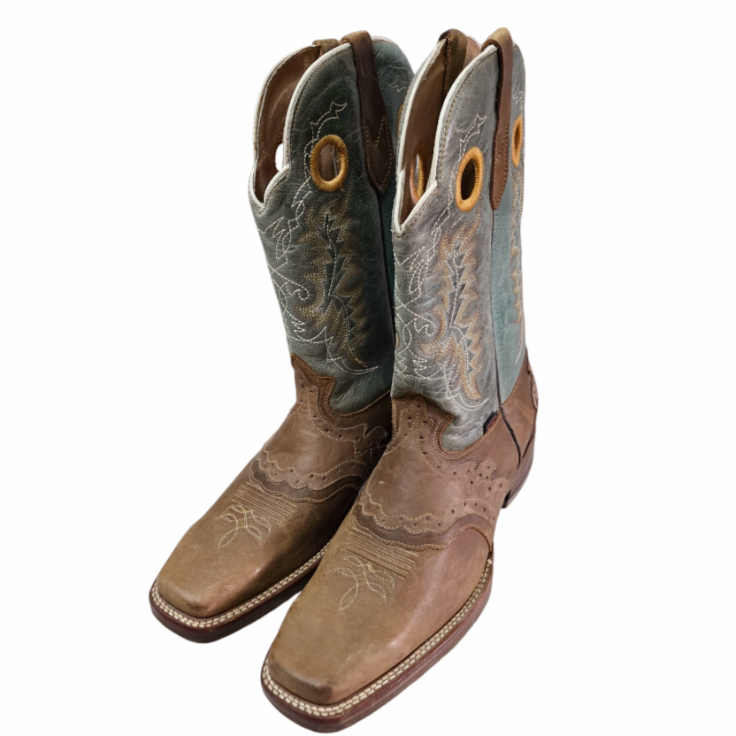 Original Men's Reyme Longhorn Boots Sz 12.5 Brown & Turquoise Rubber Soles