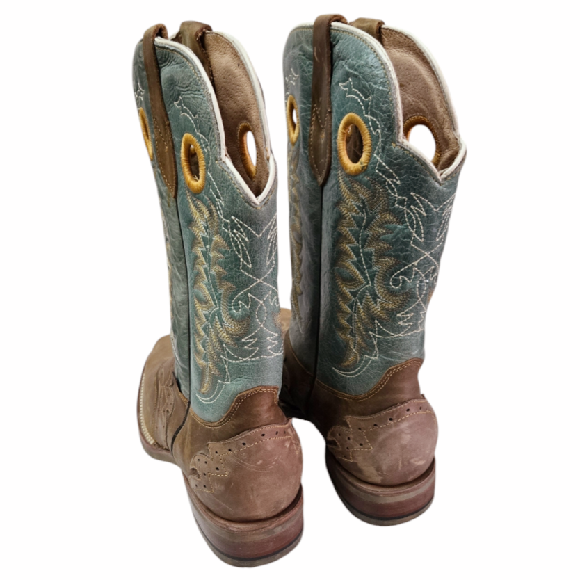 Original Men's Reyme Longhorn Boots Sz 12.5 Brown & Turquoise Rubber Soles