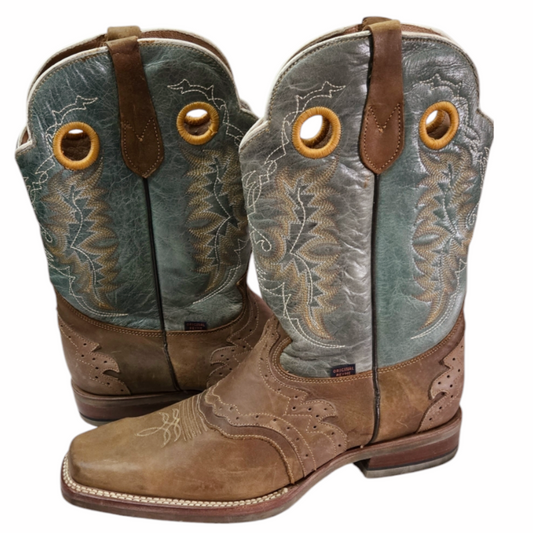 Original Men's Reyme Longhorn Boots Sz 12.5 Brown & Turquoise Rubber Soles