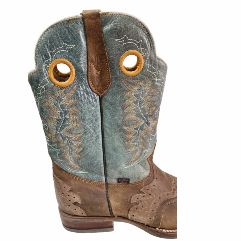 Original Men's Reyme Longhorn Boots Sz 12.5 Brown & Turquoise Rubber Soles
