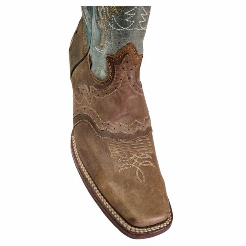 Original Men's Reyme Longhorn Boots Sz 12.5 Brown & Turquoise Rubber Soles