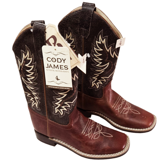 New *Dark Brown Cody James Boys' Ryder Western Boots Square Toe (Size 4D)