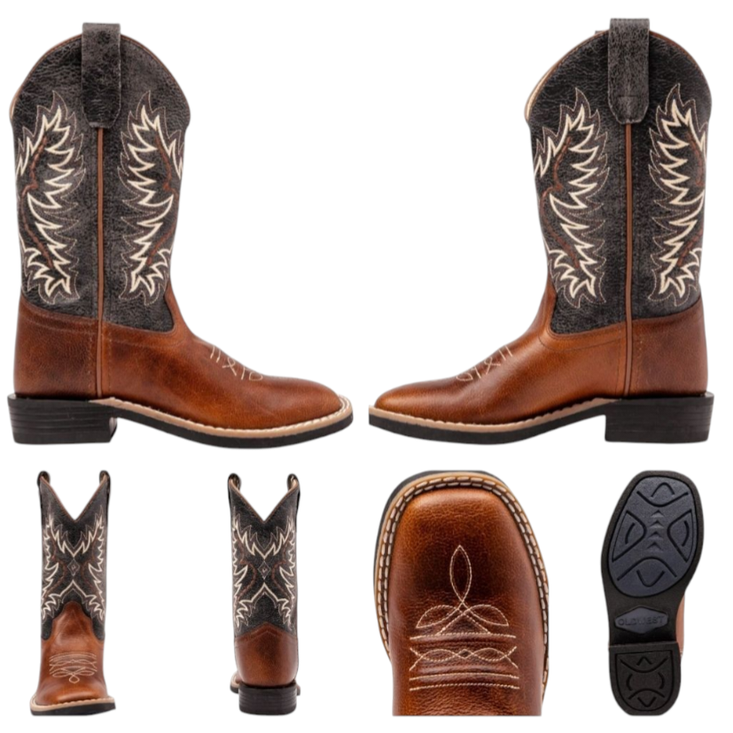 New *Dark Brown Cody James Boys' Ryder Western Boots Square Toe (Size 4D)