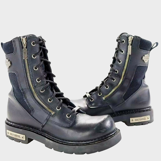 Harley-Davidson Men's Riding Black Leather Boots (11.5) Ankle Zip Lace