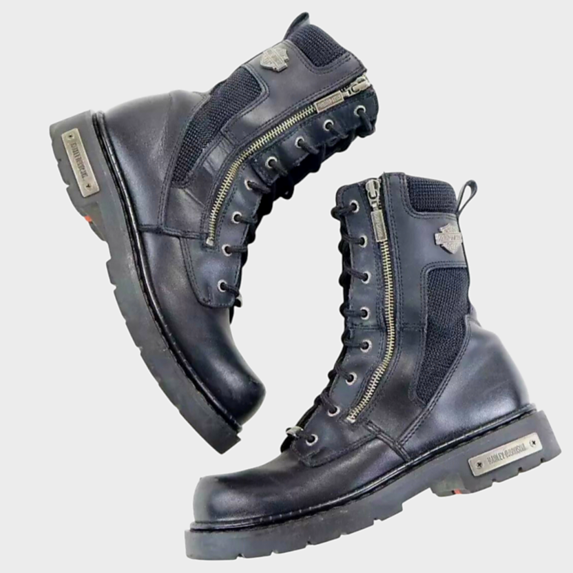 Harley-Davidson Men's Riding Black Leather Boots (11.5) Ankle Zip Lace