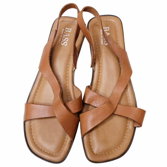 BASS *Strappy Tan Leather Flat Sandals Slingback Strap Women Size 7.5 - New