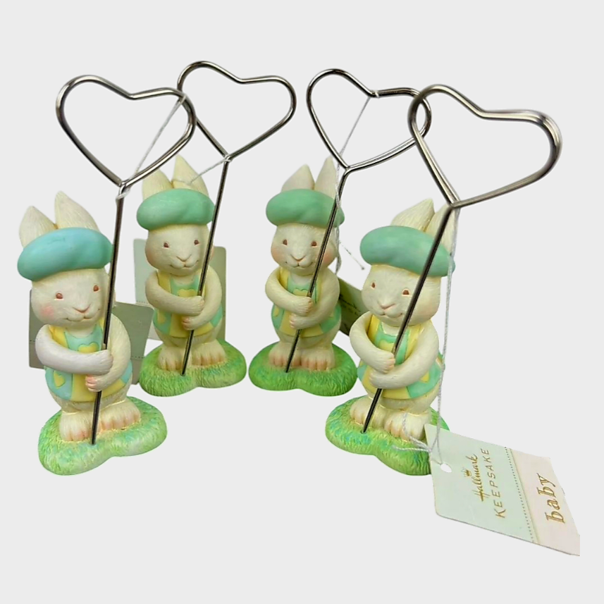 NWT *Hallmark Keepsake Four (4) Baby Bunny Figure Photo/Name Card/Note Holder