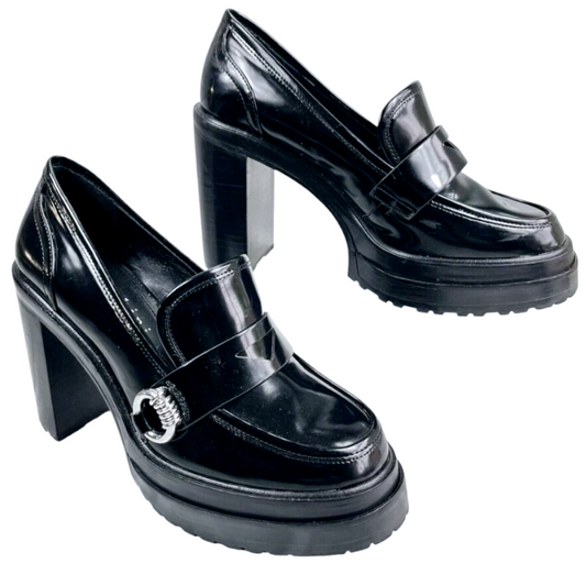 New *Gianni Bini Maxxwel Black Patent Platform Oxford Loafer Shoes (Sz/9M)