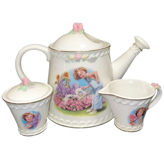 Shirley Temple Teapot with Creamer & Sugar Set Danbury Mint Porcelain w/ Box