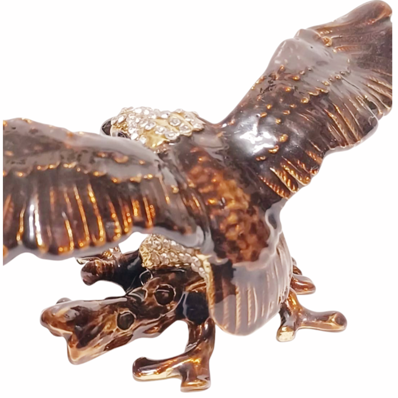 New *Enamel & Swarovski American Bald Eagle Trinket Box Figurine