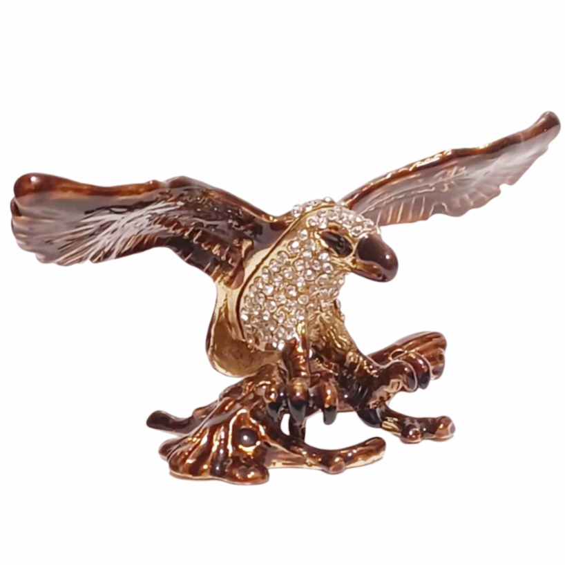 New *Enamel & Swarovski American Bald Eagle Trinket Box Figurine