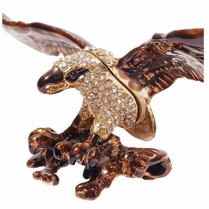 New *Enamel & Swarovski American Bald Eagle Trinket Box Figurine
