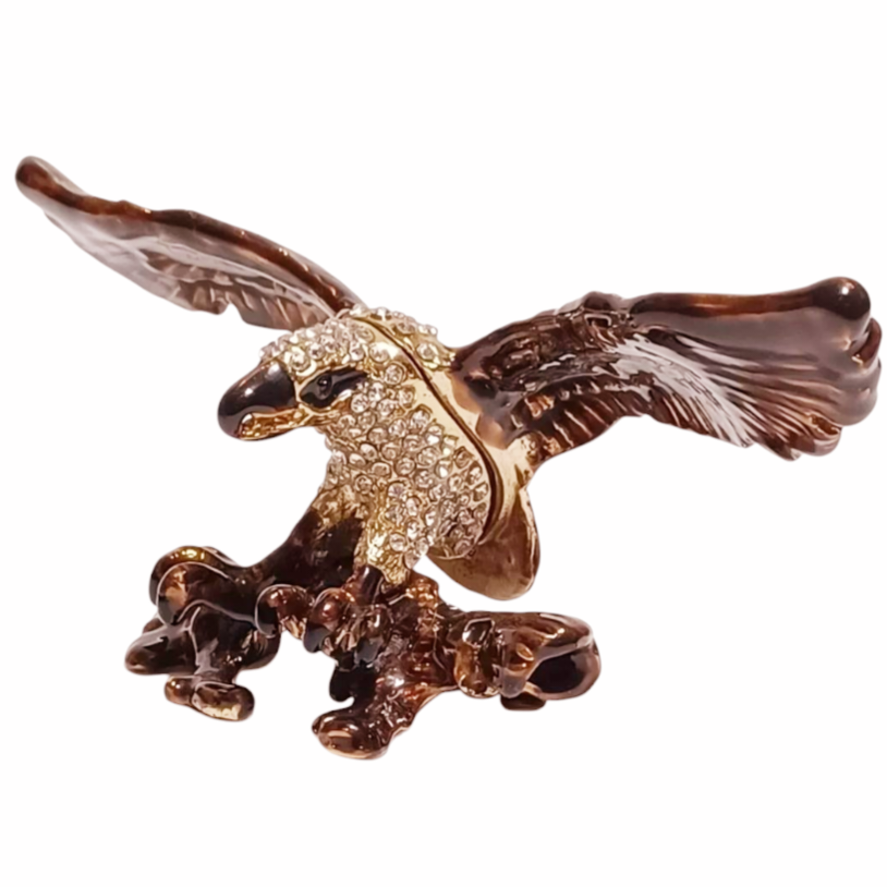 New *Enamel & Swarovski American Bald Eagle Trinket Box Figurine