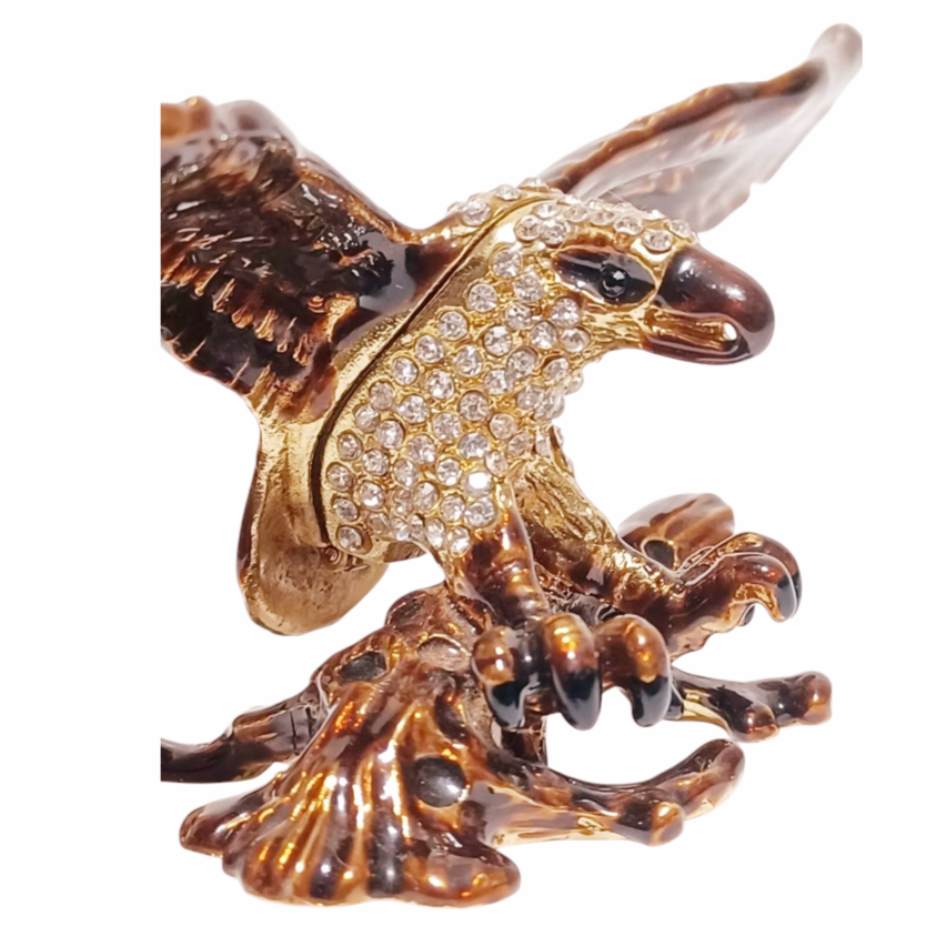 New *Enamel & Swarovski American Bald Eagle Trinket Box Figurine