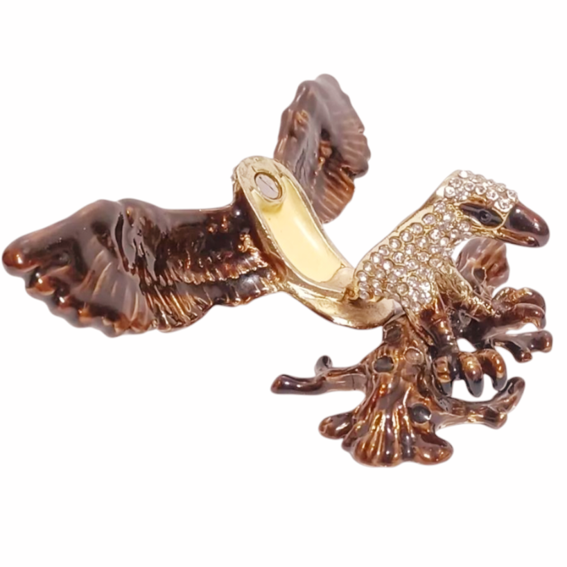 New *Enamel & Swarovski American Bald Eagle Trinket Box Figurine