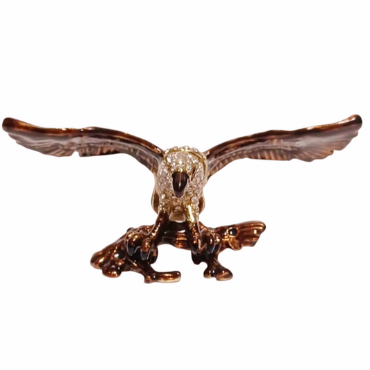 New *Enamel & Swarovski American Bald Eagle Trinket Box Figurine