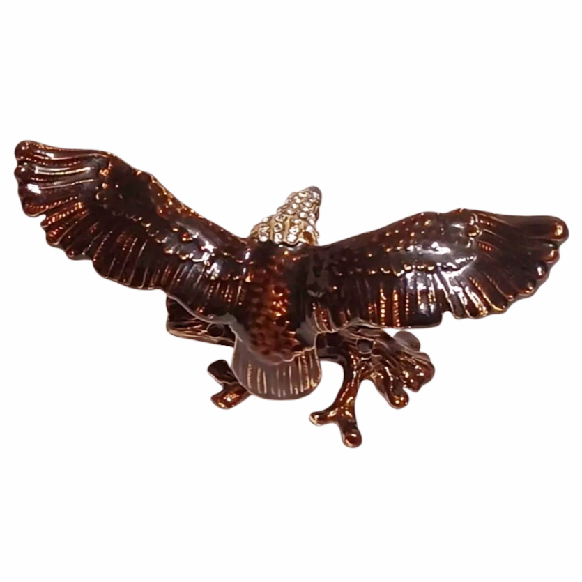 New *Enamel & Swarovski American Bald Eagle Trinket Box Figurine