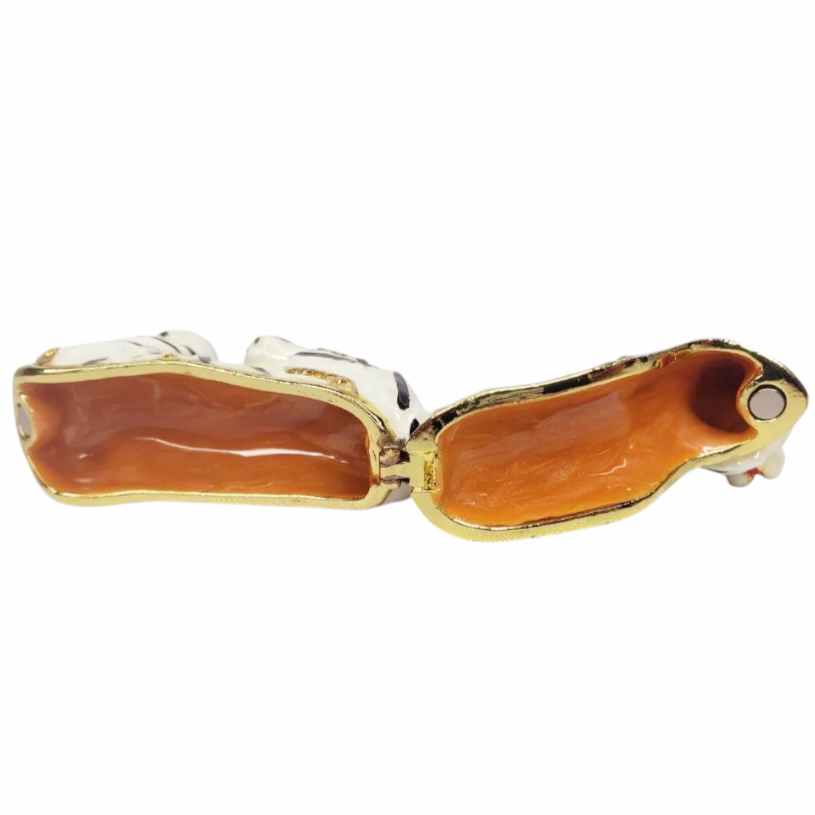 New *Bejeweled Enamel & Rhinestone White Bengal Tiger Trinket Box by Jere