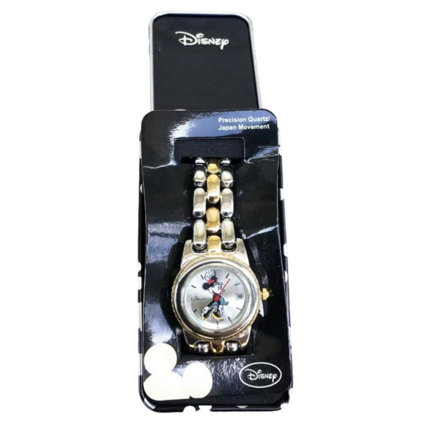 DISNEY *Accutime Watch Minnie Mouse Blue Skirt w/Date Stainless Steel in Box