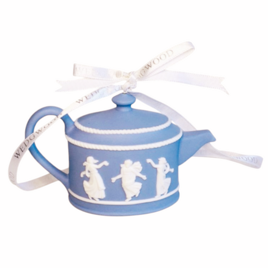 Wedgewood Pale Blue Dancing Hours Jasperware Teapot Christmas Ornament