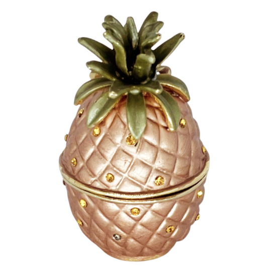 Bejeweled Enameled Minature *PINEAPPLE Magnetic Figural Trinket Pill Box