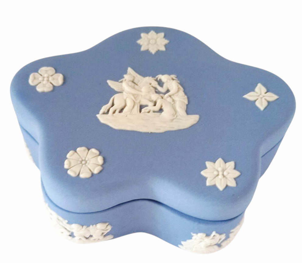 Wedgwood 2pc Scalloped Shaped Pegasus Greek Jasperware Box