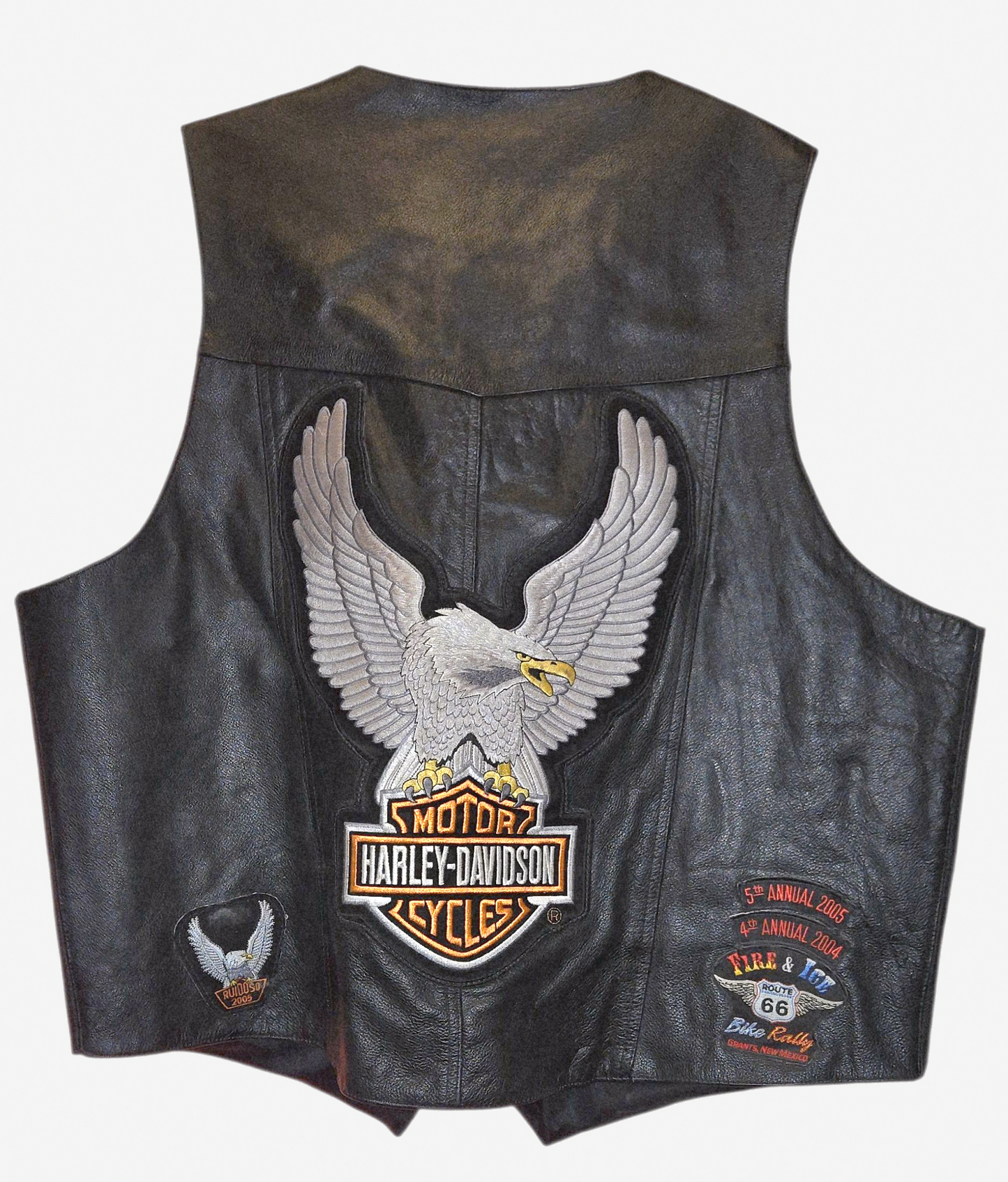 Great *HUDSON Black Leather Biker Vest w/ (10) Motorcycle Pins (sz 50/XL)