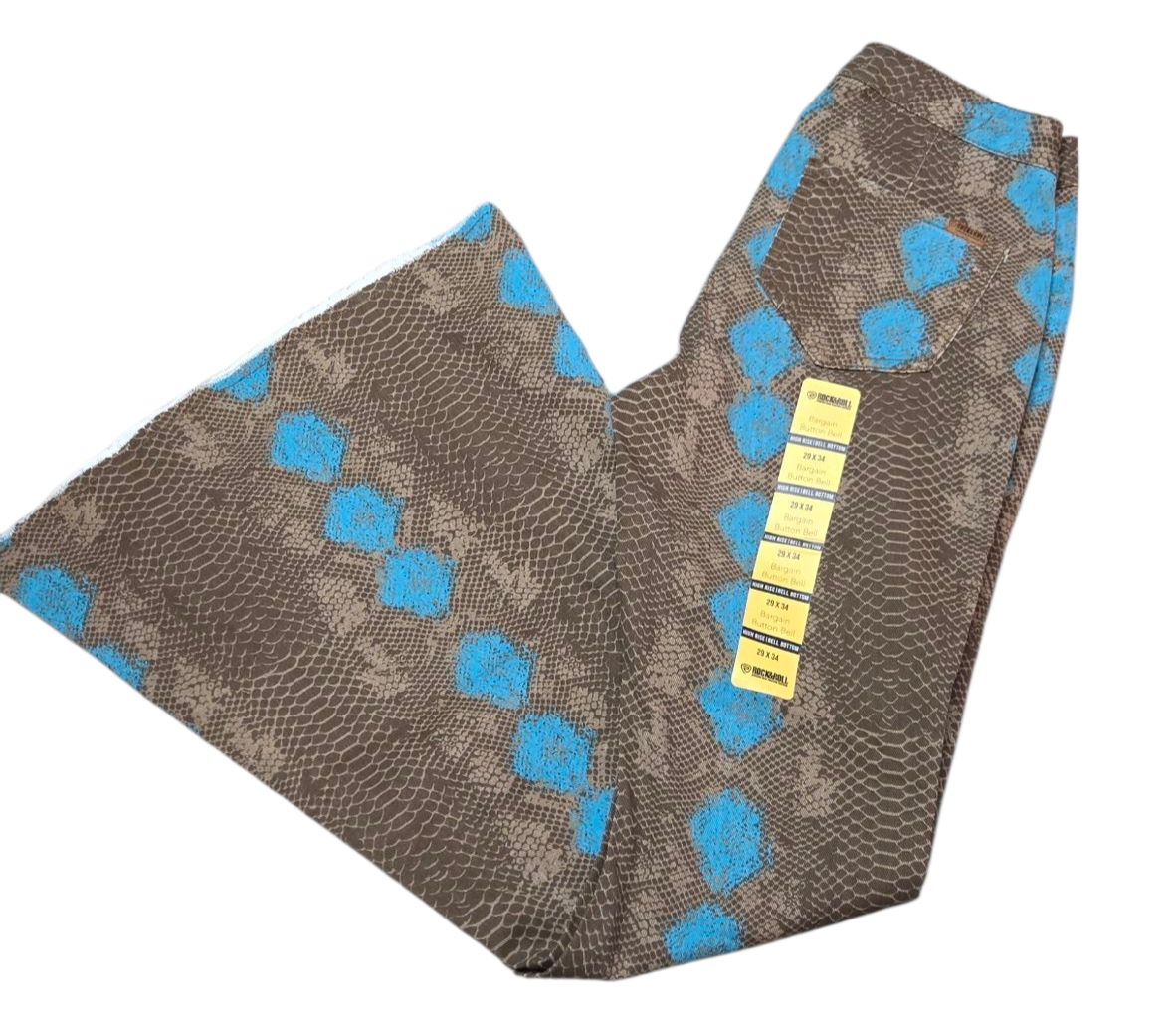NWT *Rock & Roll Denim Ladies High Rise Brown Python Bell Botton (31x32)