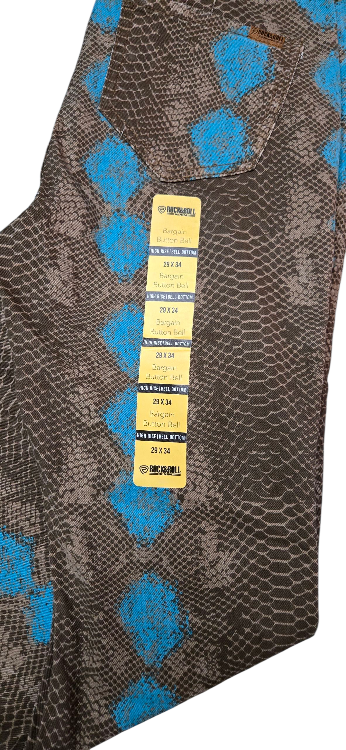 NWT *Rock & Roll Denim Ladies High Rise Brown Python Bell Botton (31x32)