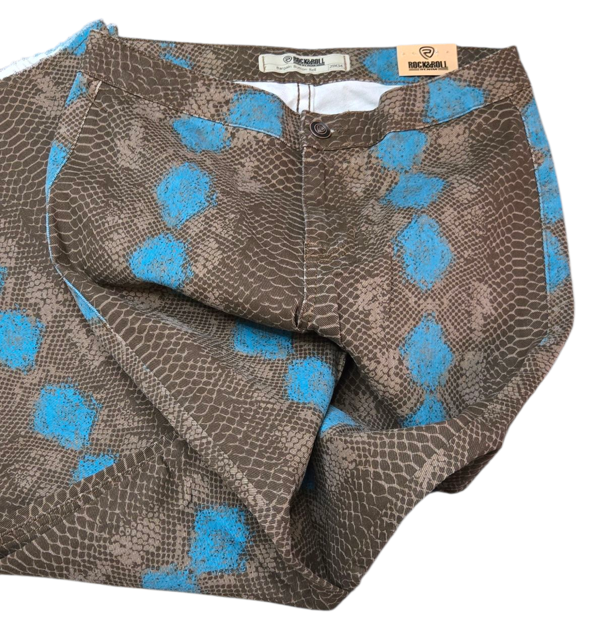 NWT *Rock & Roll Denim Ladies High Rise Brown Python Bell Botton (31x32)