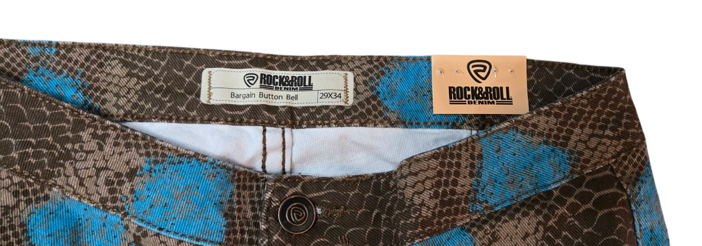 NWT *Rock & Roll Denim Ladies High Rise Brown Python Bell Botton (31x32)