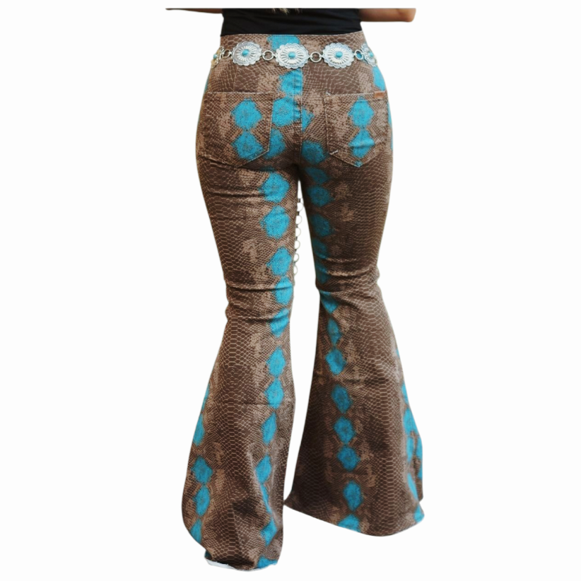 NWT *Rock & Roll Denim Ladies High Rise Brown Python Bell Botton (31x32)